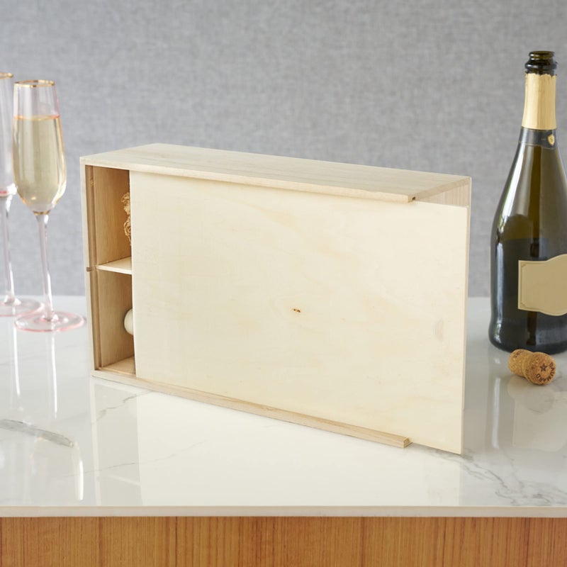 Twine Single Wooden Wine Box with Sliding Lid - Wine & Champagne Wooden Bottle Gift Box, Paulownia Wood Grain Liquor Storage Box fits 2 Bottles - Image 4